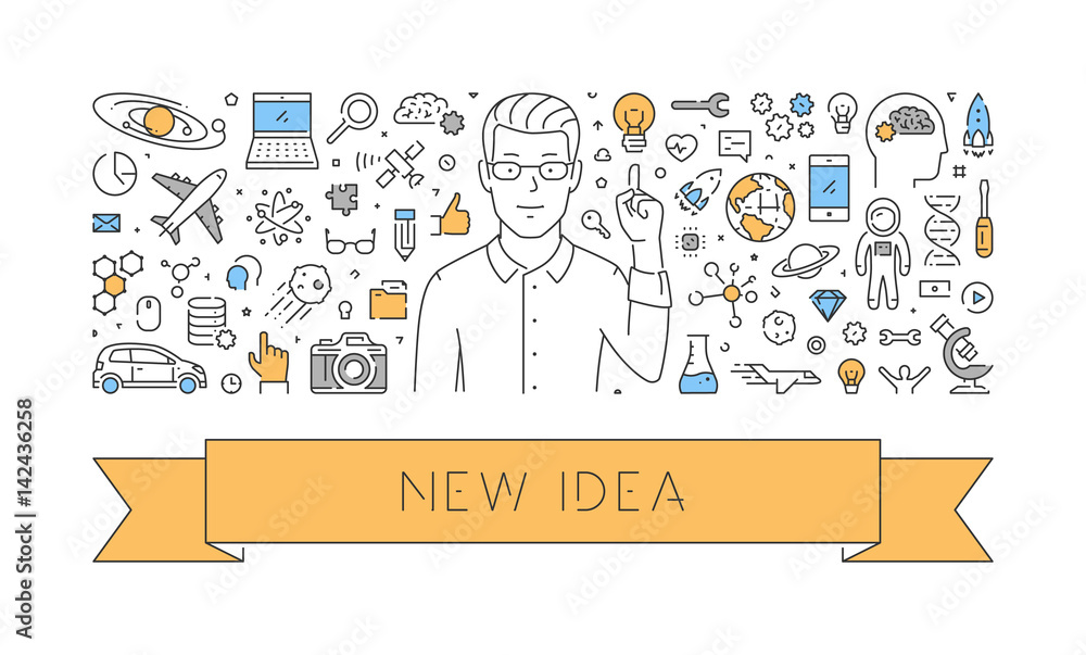 Poster vector line web concept of new idea