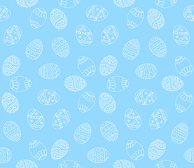 Vector seamless simple pattern with easter eggs. Easter holiday blue background of ornamental eggs