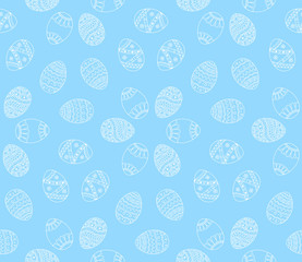 Vector seamless simple pattern with easter eggs. Easter holiday blue background of ornamental eggs