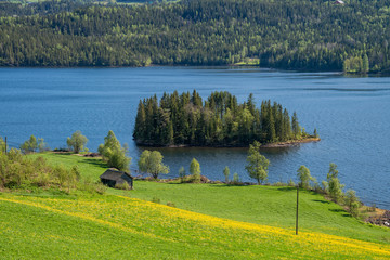 Beautiful landscape view at lake Slidrefjord, Norway.