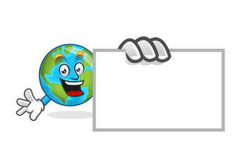 earth mascot with blank business card, earth character, earth cartoon vector
