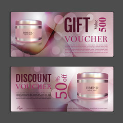 Gift voucher template. Can be use for shopping cards, discount coupon, banner, discount card , web design and other. Vector illustration. Cosmetic 3D Realistic illustration