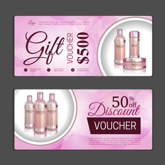 Gift voucher template. Can be use for shopping cards, discount coupon, banner, discount card , web design and other. Vector illustration. Cosmetic 3D Realistic illustration