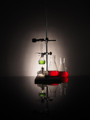 Fototapeta na wymiar laboratory flasks with liquid inside. science concept