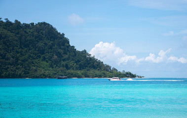 Fototapeta na wymiar Clear water island on Andaman ocean the unseen beach in Thailand called Lipe island