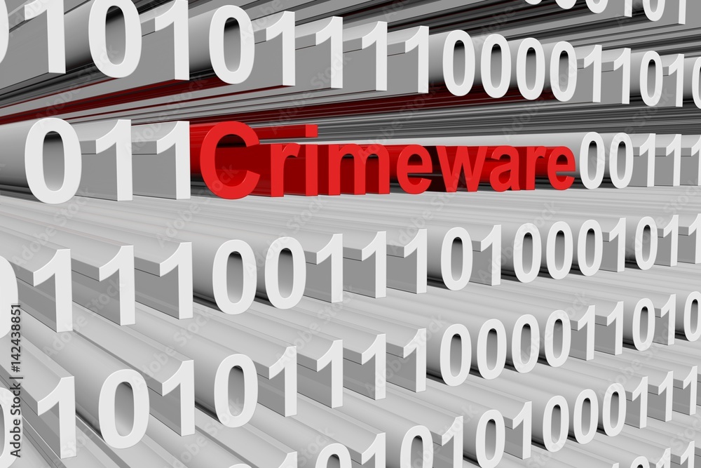 Poster crimeware as a binary code 3d illustration
