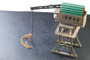 Old and dirty toy crane represent the model toy concept related idea.

