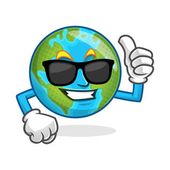 cool thumb up earth mascot wearing sunglasses, earth character, earth cartoon vector
