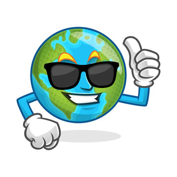 cool thumb up earth mascot wearing sunglasses, earth character, earth cartoon vector
