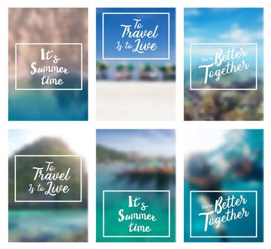 Lettering positive inspirational quote holiday summer beach ideas concept on blurred sea sky background, Annual report brochure flyer template vector leaflet cover presentation layout in A4 size