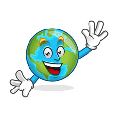 Greeting earth mascot, earth character, earth cartoon vector 

