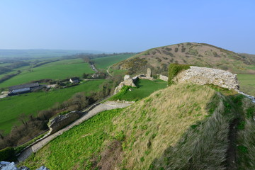 The view from Corfe castle in Dorset on a spring morning
