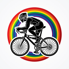 Bicycle racing designed on rainbows background graphic vector