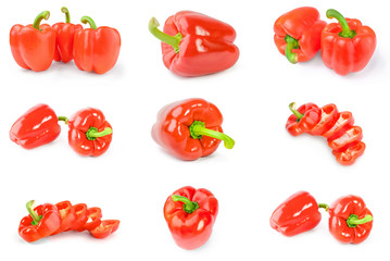 Set of paprika close-up isolated on white background
