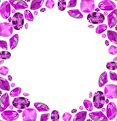 frame from lilac amethyst gems isolated on white