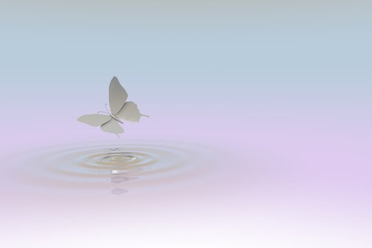 3D render van papieren vlinder boven water