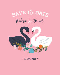 Wedding illustrations with swan, save the date card