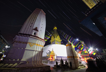 Star track on Swayambhunath stupa. Katmandu