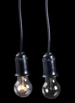 two electric lamps in receptacle on black