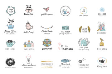Fototapeta premium Hand drawn, simple and chic bohemian logo set