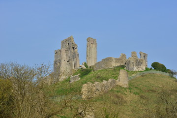 The ruins of Corfe castle in Springtime,