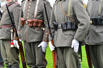 Soldiers in uniforms during military reenactment