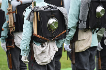 Soldiers in uniforms during military reenactment