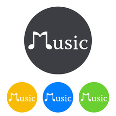 Icono plano texto Music con notas musicales en circulo varios colores