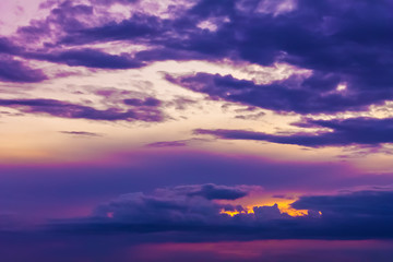 Evening morning sky with fluffy clouds of soft pastel tones. Nature background, wallpaper.