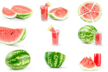 Collage of Fresh watermelon isolated over a white background