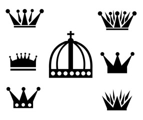 Silhouettes of various crowns. Isolated on white