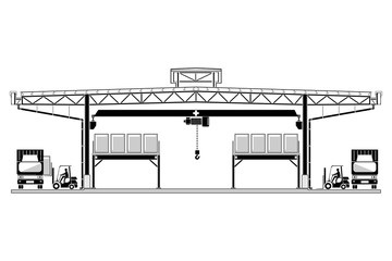 Warehouse logistic, roofing design, storage section vector illustration - obrazy, fototapety, plakaty