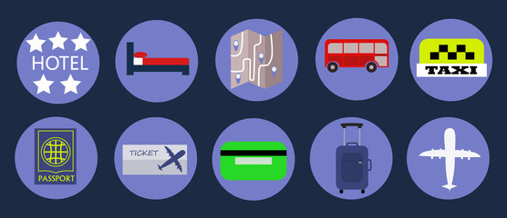 web Icons related to travel and tourism. flat design