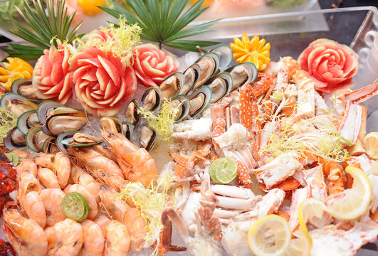 Seafood Buffet Line In Hotel Restaurant