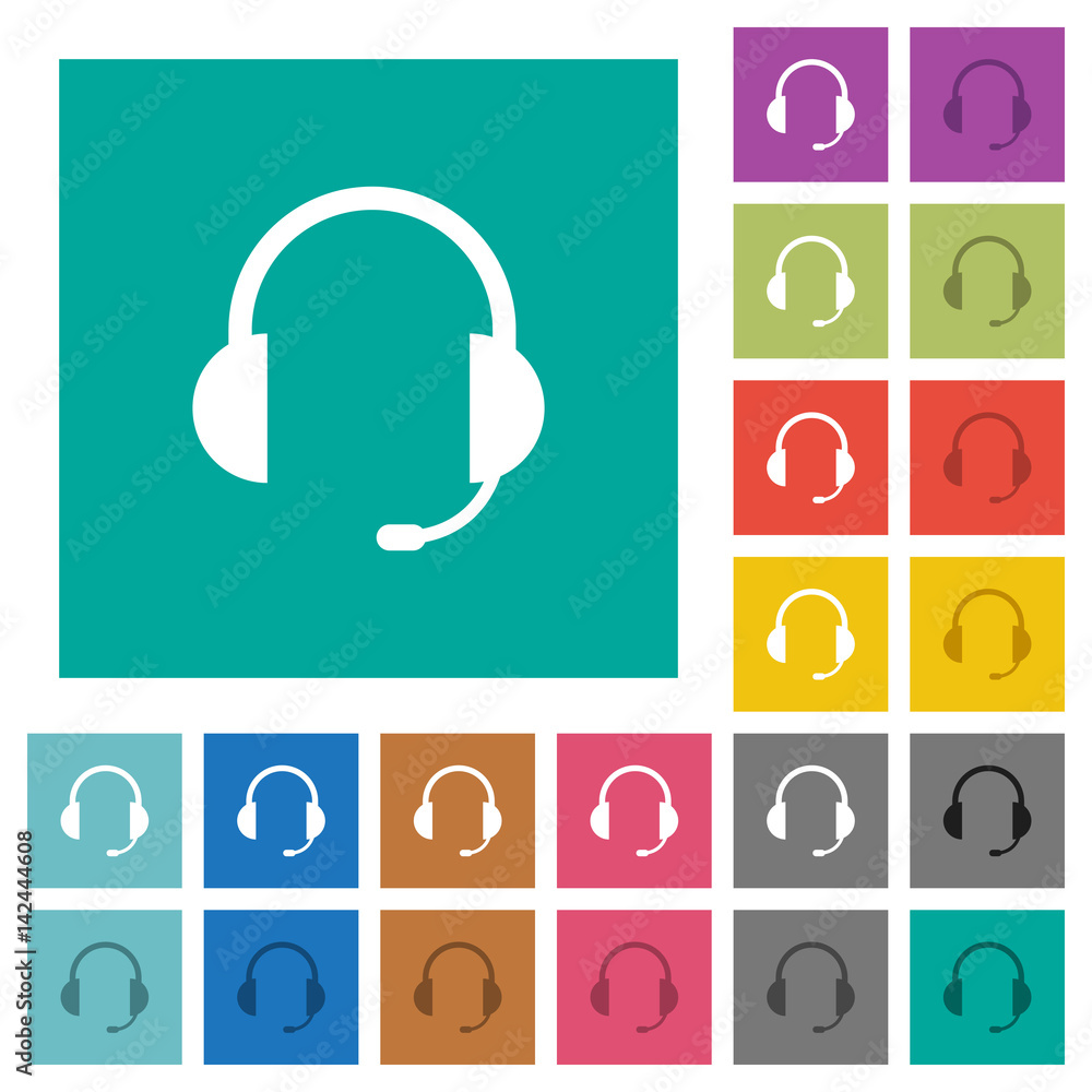 Poster headset with microphone square flat multi colored icons