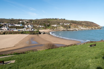 Fototapeta na wymiar Aberporth beach on a quiet day in early spring