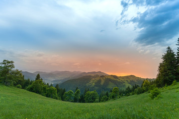 Beautiful sunny day is in mountain landscape. Carpathian, Ukraine.