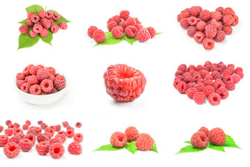 Set of raspberries isolated on a white background with clipping path