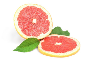 Naklejka na ściany i meble Ripe cut grapefruit and slice isolated on white background cutout