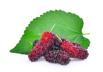 fresh mulberry with leaf isolated on white background