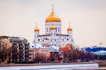 Cathedral of Christ the Savior in the winter. christian landmark in Russia