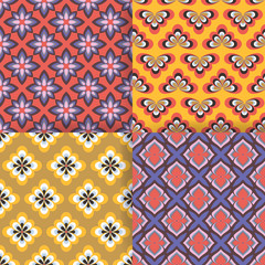 Set of 4 seamless pattern. Simple geometric background