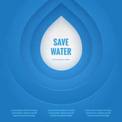 Eco design template. Save the water poster. Blue background with drop shape. World Water Day concept. - 142447205