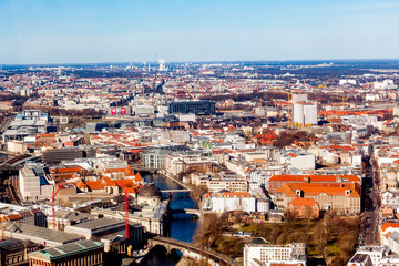 Fototapeta na wymiar BERLIN, GERMANY - MARCH 22, 2015: Aerial bird eye view of the city of Berlin Germany. Berlin skyline