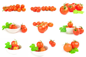 Collage of tomatoes cherry isolated on a white background with clipping path