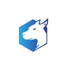 Head of Dog with Blue Colored, Hexagonal Shape