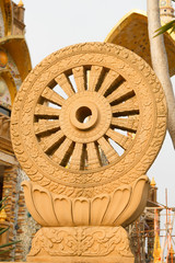 Wheel of Dharma texture or wheel of life, symbol of Buddhism.
