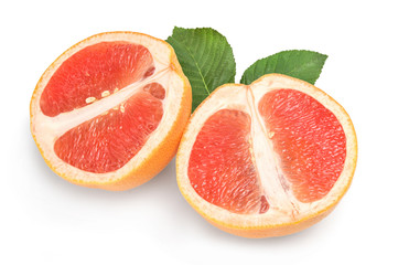 Naklejka na ściany i meble Two halves of ripe grapefruit isolated on white background cutout