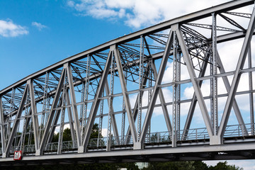 Arches of metal railway bridge in Savonlinna, Finland