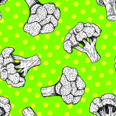 Seamless pattern with broccoli. Vector background